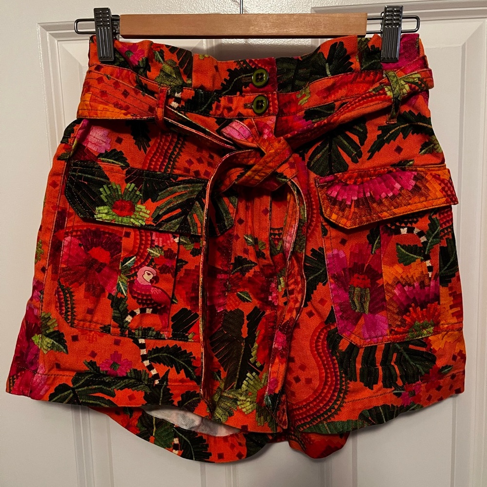 FARM Rio Orange Blooming Garden High Waist Shorts